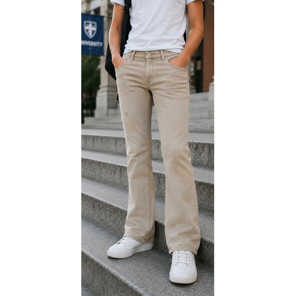 Maurices m jeans Classic Slim Bootcut Pants Tan Khaki Mid Rise 22W Short